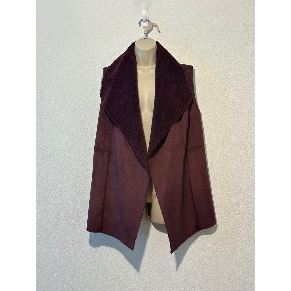 Susina Womens XL Burgundy Faux Suede Shearling Draped Open Front Vest RK368205MI